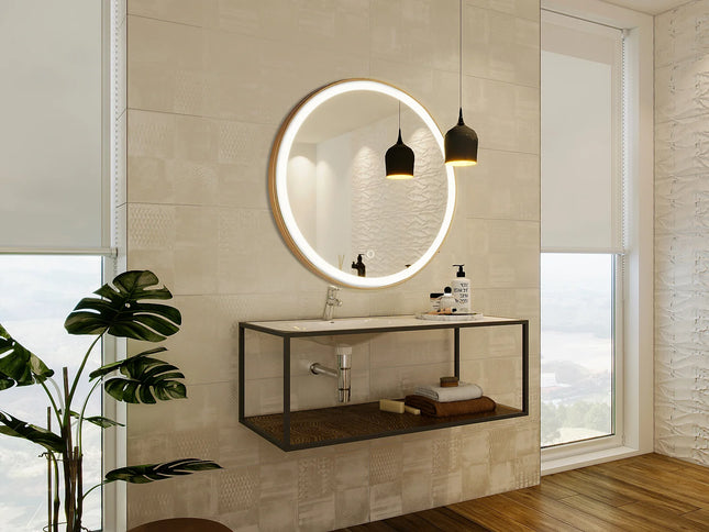 Miroir lumineux rond doré avec LED - 80 cm - NUMEA