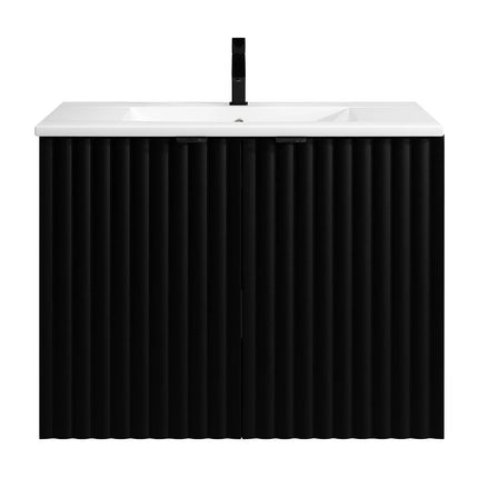 Meuble de salle de bain strié avec vasque à encastrer - Noir - 80 cm - Good for Planet