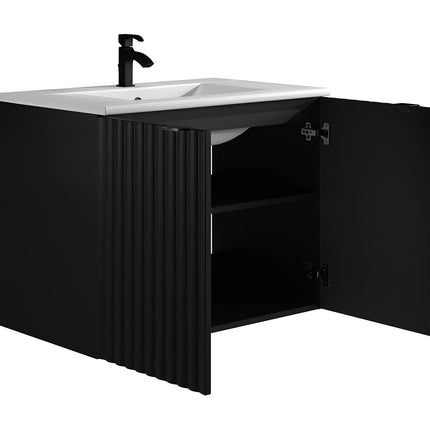 Meuble de salle de bain strié avec vasque à encastrer - Noir - 80 cm - Good for Planet