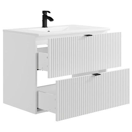 Meuble de salle de bain rainuré mat avec vasque à encastrer - Blanc - 80 cm - Good for Planet