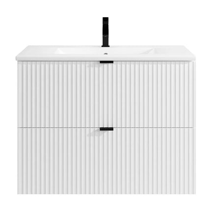 Meuble de salle de bain rainuré mat avec vasque à encastrer - Blanc - 80 cm - Good for Planet