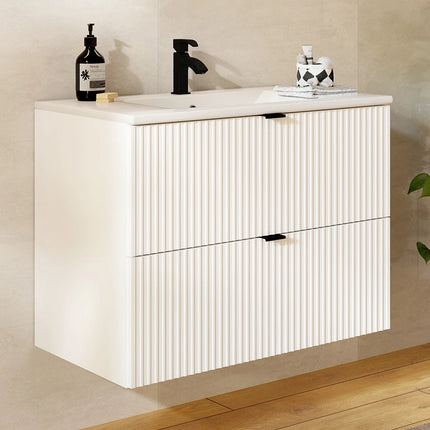 Meuble de salle de bain rainuré mat avec vasque à encastrer - Blanc - 80 cm - Good for Planet