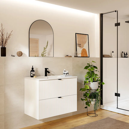 Meuble de salle de bain rainuré mat avec vasque à encastrer - Blanc - 80 cm - Good for Planet