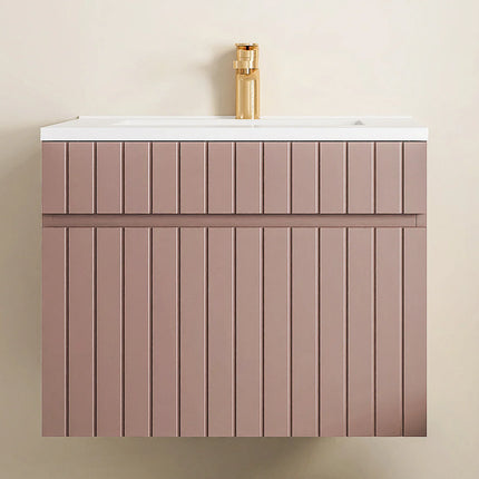 Meuble de salle de bain rainuré suspendu avec vasque à encastrer - Rose poudré - 60 cm - SATARA
