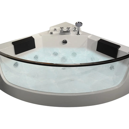 Baignoire balnéo d'angle avec paroi vitrée - Blanc brillant - 138 cm - EVELINA