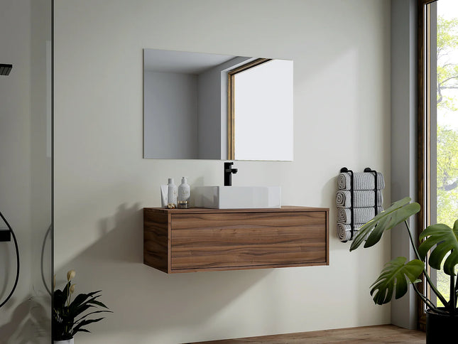 Meuble sous vasque suspendu avec tiroir push to open - Naturel foncé - 94 cm - TEANA II