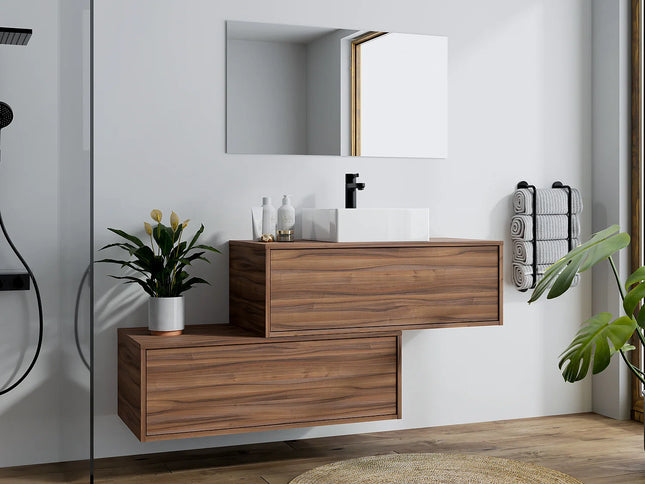 Meuble de salle de bain suspendu naturel foncé avec vasque carrée à poser - 94 cm - TEANA II