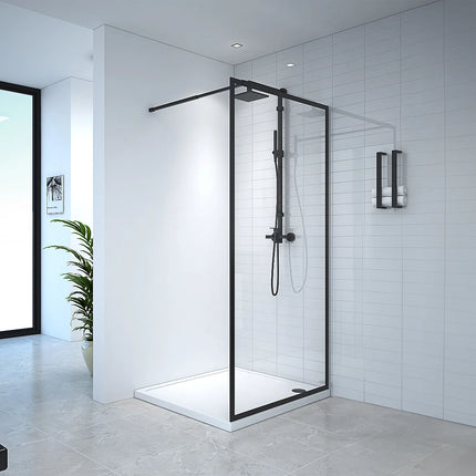 Paroi de douche à l'italienne finition noire mate - 100 cm - AMBERI