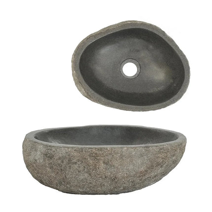 Lavabo ovale en pierre naturelle avec vasque ovale - Gris - 38 cm - DS CONCEPT