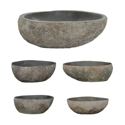 Lavabo ovale en pierre naturelle avec vasque ovale - Gris - 38 cm - DS CONCEPT