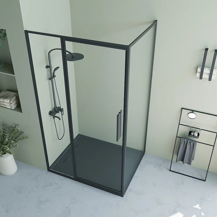 Paroi de douche avec porte battante style industriel finition noir mat - 120 cm - TORONI