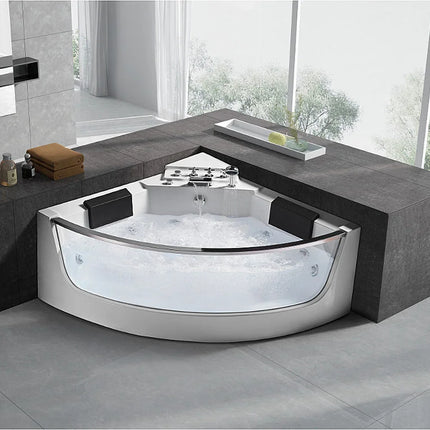 Baignoire balnéo d'angle avec paroi vitrée - Blanc brillant - 138 cm - EVELINA