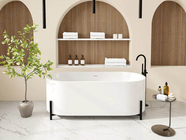 Baignoire ovale à poser finition brillante avec pieds aluminium - Blanc ou Noir - 160 cm - ALONSA