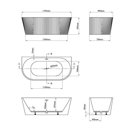 Baignoire semi îlot asymétrique texturée - Blanc - 80 cm - ZELINA