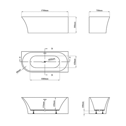 Baignoire d'angle asymétrique brillante avec bonde clic-clac - Blanche - 170 cm - PONTICOLA
