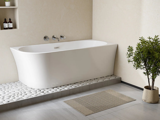 Baignoire d'angle asymétrique brillante avec bonde clic-clac - Blanche - 170 cm - PONTICOLA