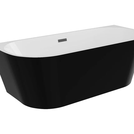 Baignoire semi îlot design asymétrique finition brillante - Noir brillant - 180 cm - Les Éphémères