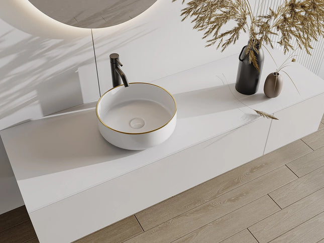 Vasque à poser ronde brillante en céramique - Blanc - 36 cm - Les Essentiels