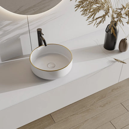 Vasque à poser ronde design épuré avec vasque en céramique - Blanc - 36 cm - LENISO II