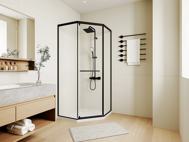 Paroi de douche d’angle avec receveur - Noir mat - 80 cm - CRISTELIO