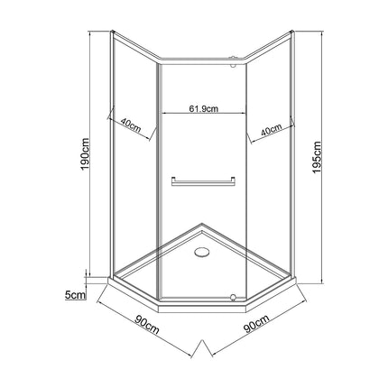 Paroi de douche d’angle pentagonale mat avec receveur - Noir - 90 cm - CRISTELIO