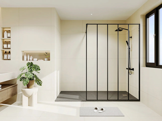 Paroi de douche à l'italienne style industriel sérigraphié - Noir mat - 140 cm - ATALIA II
