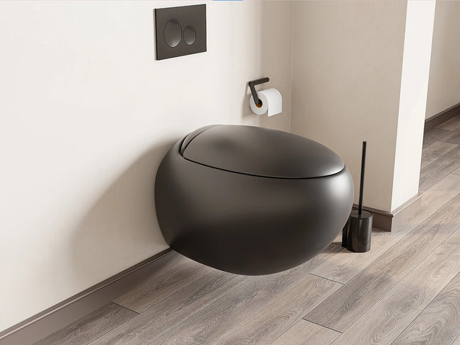 WC suspendu design arrondi avec abattant frein de chute - blanc brillant - 40 cm - HURO II