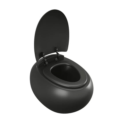 Pack WC suspendu design arrondi noir mat avec bâti-support décoratif verre trempé brillant - 40 cm - HURO II