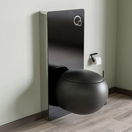 Pack WC suspendu design arrondi noir mat avec bâti-support décoratif verre trempé brillant - 40 cm - HURO II