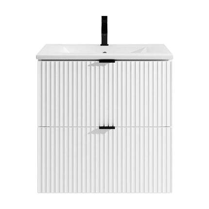 Meuble de salle de bain rainuré mat avec vasque à encastrer - Blanc - 60 cm - Good for Planet