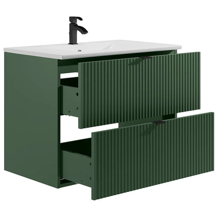 Meuble de salle de bain rainuré mat avec vasque à encastrer - Vert - 80 cm - Good for Planet