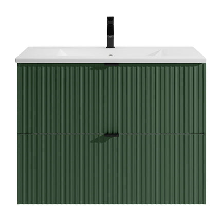Meuble de salle de bain rainuré mat avec vasque à encastrer - Vert - 80 cm - Good for Planet