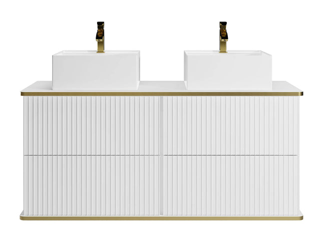Meuble de salle de bain suspendu rainuré avec double vasque à poser carrée - Noir et blanc - 120 cm - KELIZA