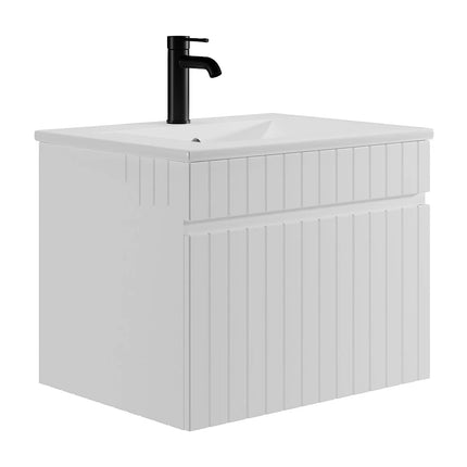 Meuble de salle de bain suspendu strié avec vasque à encastrer - Blanc - 60 cm - SATARA