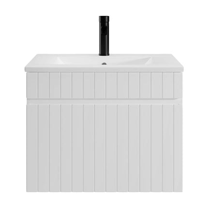 Meuble de salle de bain suspendu strié avec vasque à encastrer - Blanc - 60 cm - SATARA