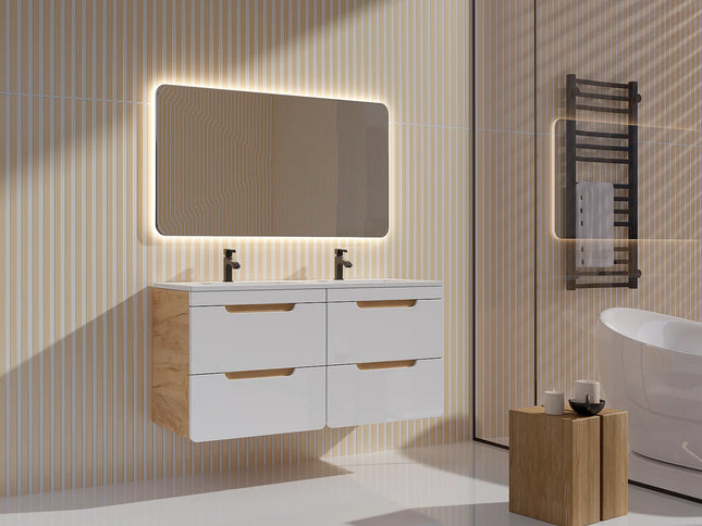 Meuble de salle de bain suspendu avec vasque à encastrer - Naturel clair et blanc - 80 cm - ARUBA
