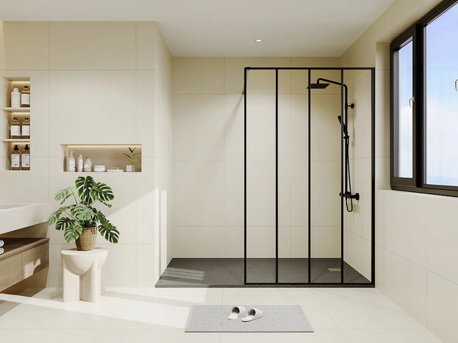 Paroi de douche à l'italienne finition sérigraphiée mate effet industriel - Noir - 120 cm - ATALIA II