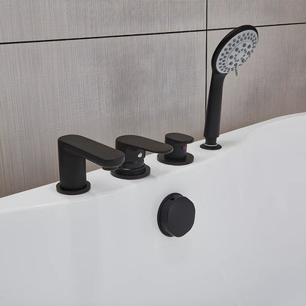 Baignoire îlot ovale finition mate avec robinetterie noire - Blanche - 150 cm - STEPONA