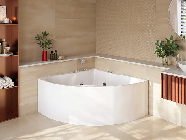 Baignoire balnéo d'angle avec système de massage hydromassant - Blanc - 135 cm - AGYNESS