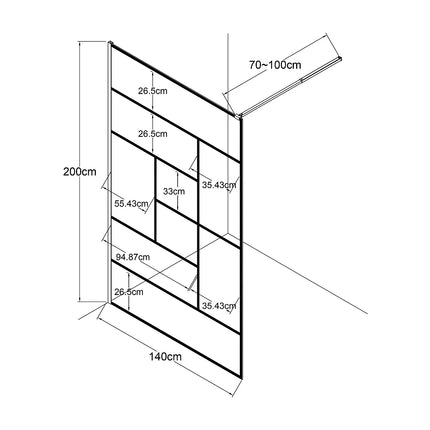 Paroi de douche style industriel finition sérigraphiée noire mate - 140 cm - SEFANA II