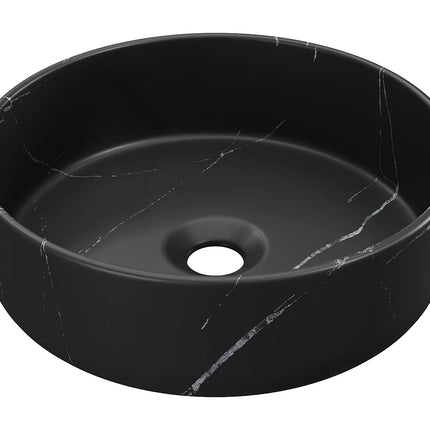 Vasque à poser effet marbre noir avec vasque ronde - Noir - 36 cm - VIAMARBA