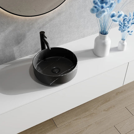 Vasque à poser effet marbre noir avec vasque ronde - Noir - 36 cm - VIAMARBA