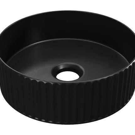 Vasque à poser ronde striée avec vasque - Noir mat - 36 cm - DS CONCEPT