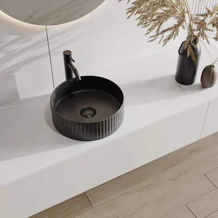 Vasque à poser ronde striée avec vasque - Noir mat - 36 cm - DS CONCEPT
