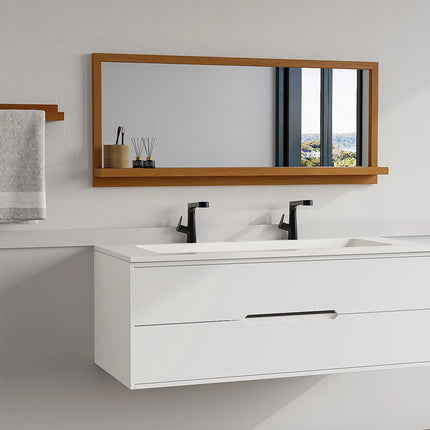 Miroir mural avec tablette en chêne naturel - Naturel - 120 cm - JIAO