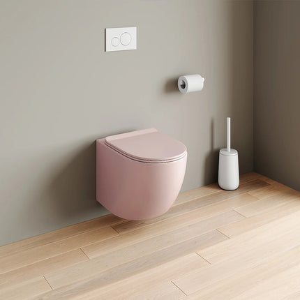WC suspendu sans bride finition mate avec bâti-support et plaque de déclenchement - Rose - 36 cm - Les Essentiels
