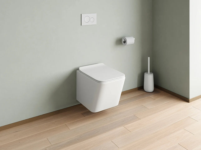 Pack WC suspendu sans bride blanc mat avec bâti-support et plaque de déclenchement blanche - 35,5 cm - Les Essentiels