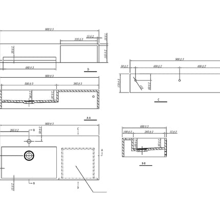 Plan vasque suspendu en solid surface mat avec vasque rectangulaire - Blanc - 90 cm - GANDAKI