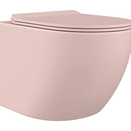 WC suspendu sans bride finition mate avec bâti-support et plaque de déclenchement - Rose - 36 cm - Les Essentiels
