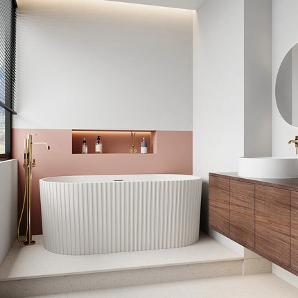 Baignoire ovale texturée à poser - Blanc mat - 150 cm - ALIENA